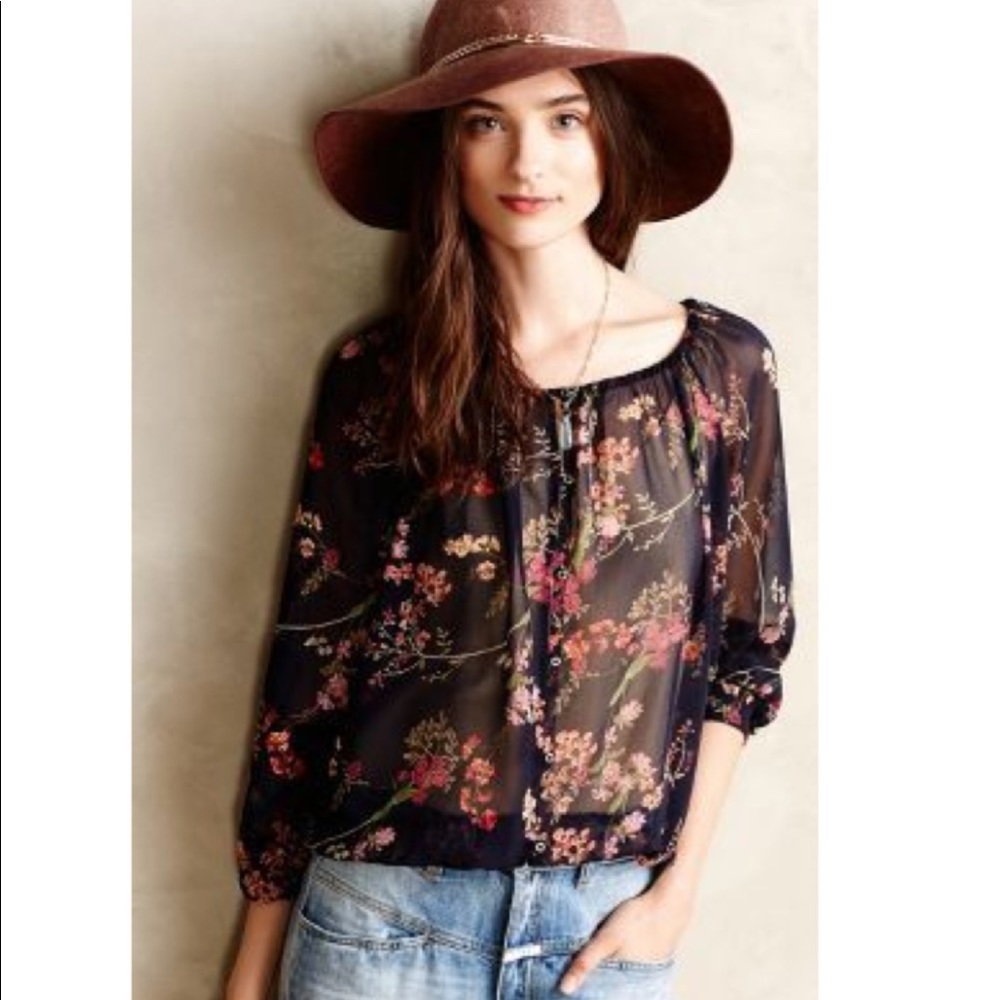 Sheer Floral Boho Anthro Top